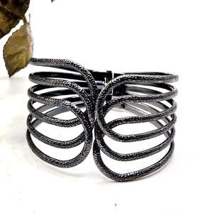 "5/$25" Wide Caged Gunmetal Hinged Clamper Bracelet